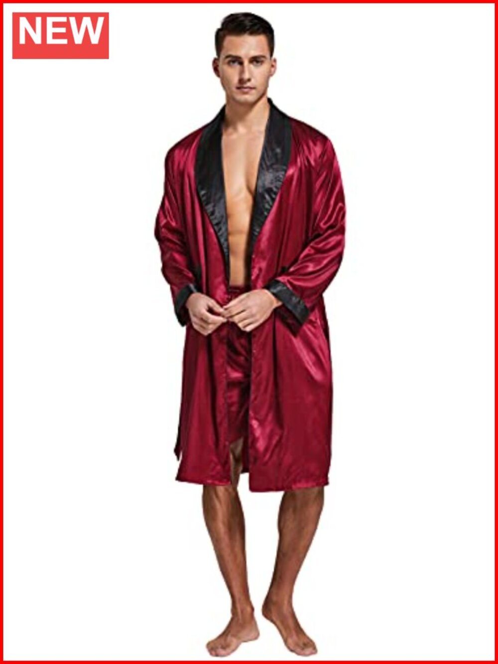 Mens Satin Robe Long Sleeve Kimono Bathrobe with Shorts Set Sleepwear